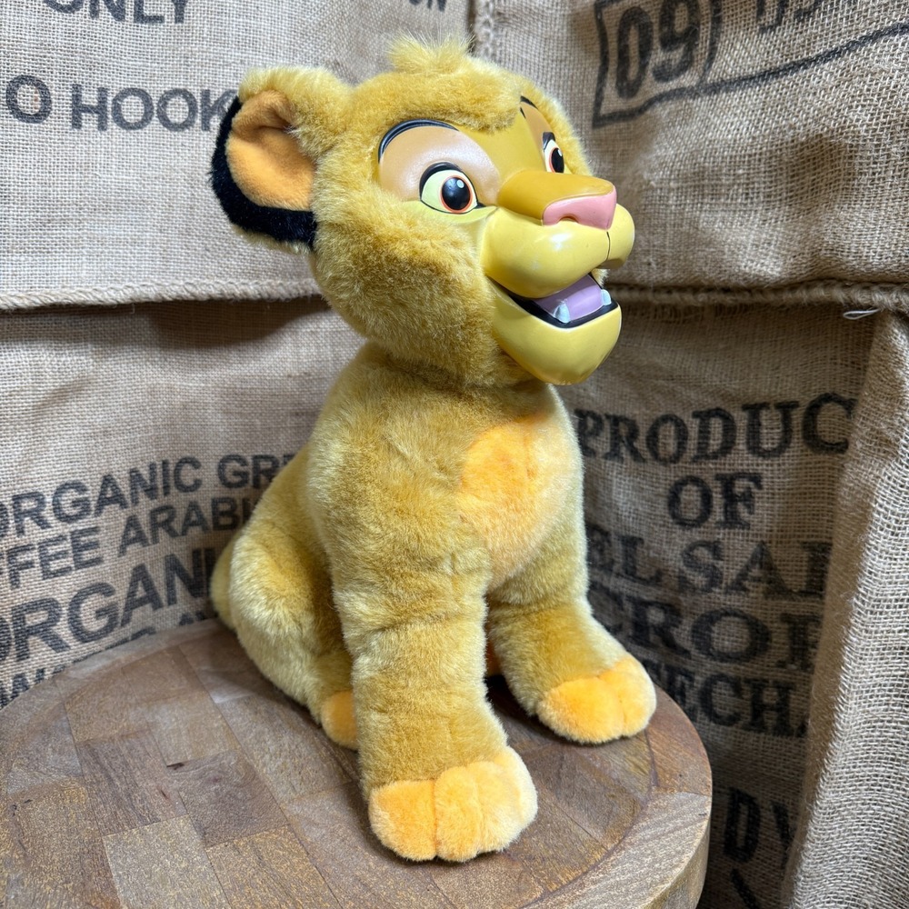 Vintage 90s Disney's Lion King Plush 15" Simba Hard Plastic Face Disneyland